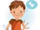 little boy in the red shirt with stomach ache, child holding his hands on his belly. Children with severe abdominal pain, dangerous signs. Cartoon vector illustration isolated on white.